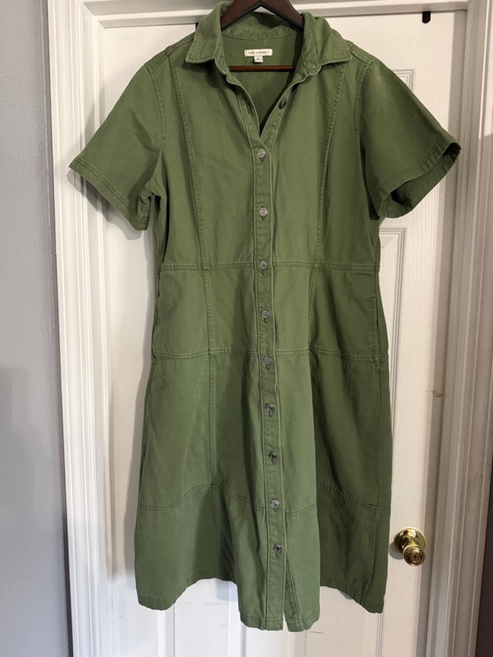 Free Assembly Olive Green Button-Front Jean Dress